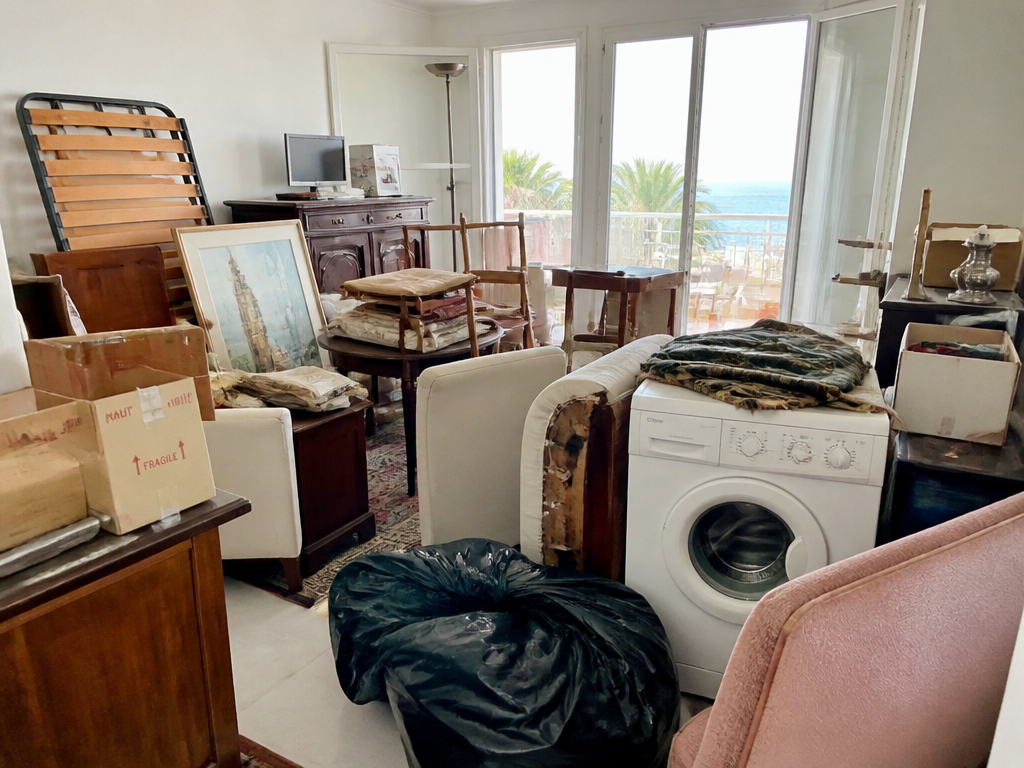 Évacuation de meubles abîmés, électroménager et encombrants divers dans un logement de Nice