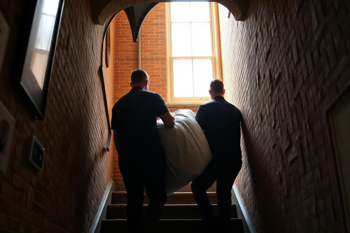 Débarras d'un appartement en étage sans ascenseur à Nice, portage dans un escalier étroit
