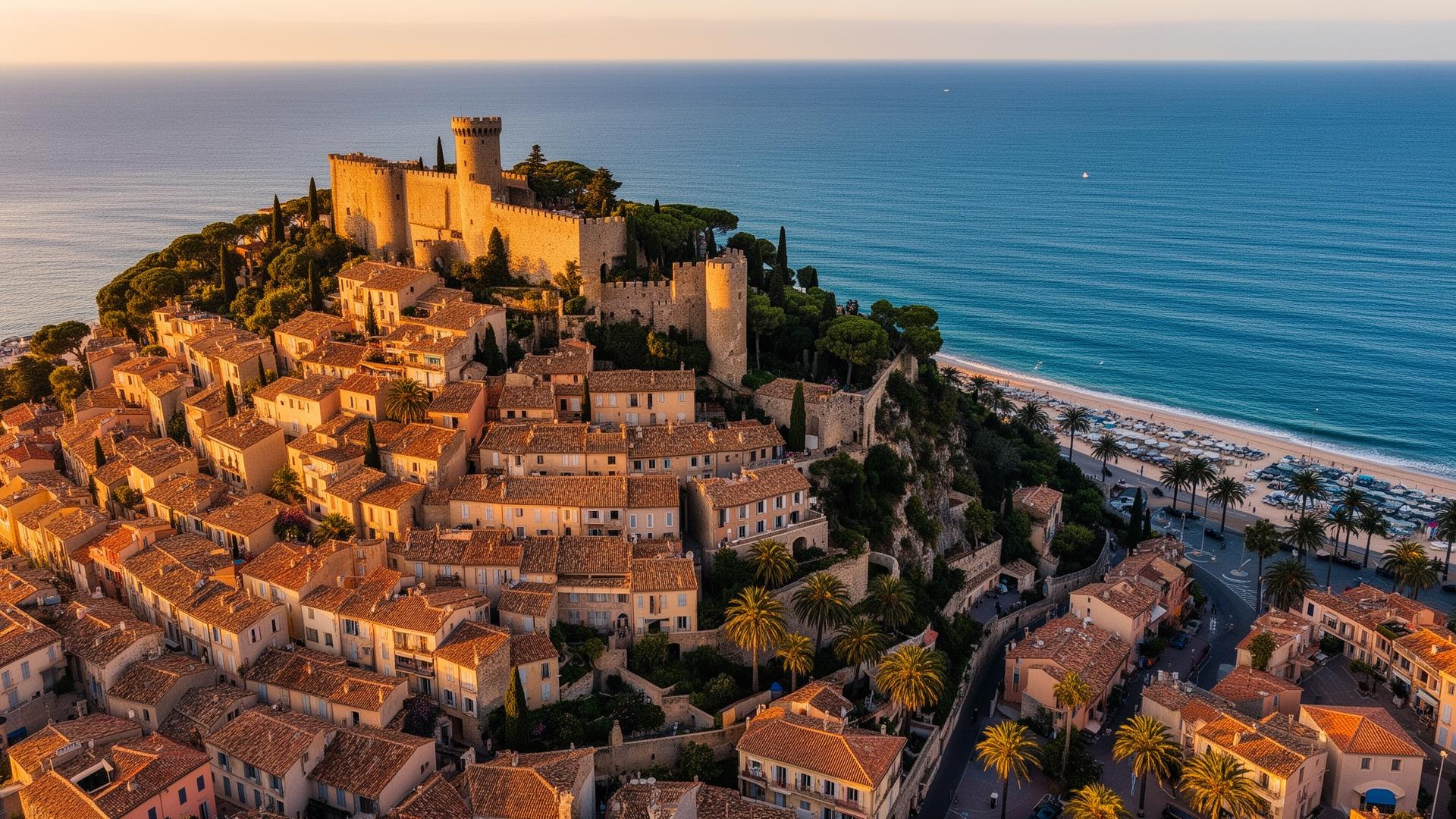 Vue aérienne du Haut-de-Cagnes et du bord de mer du Cros-de-Cagnes