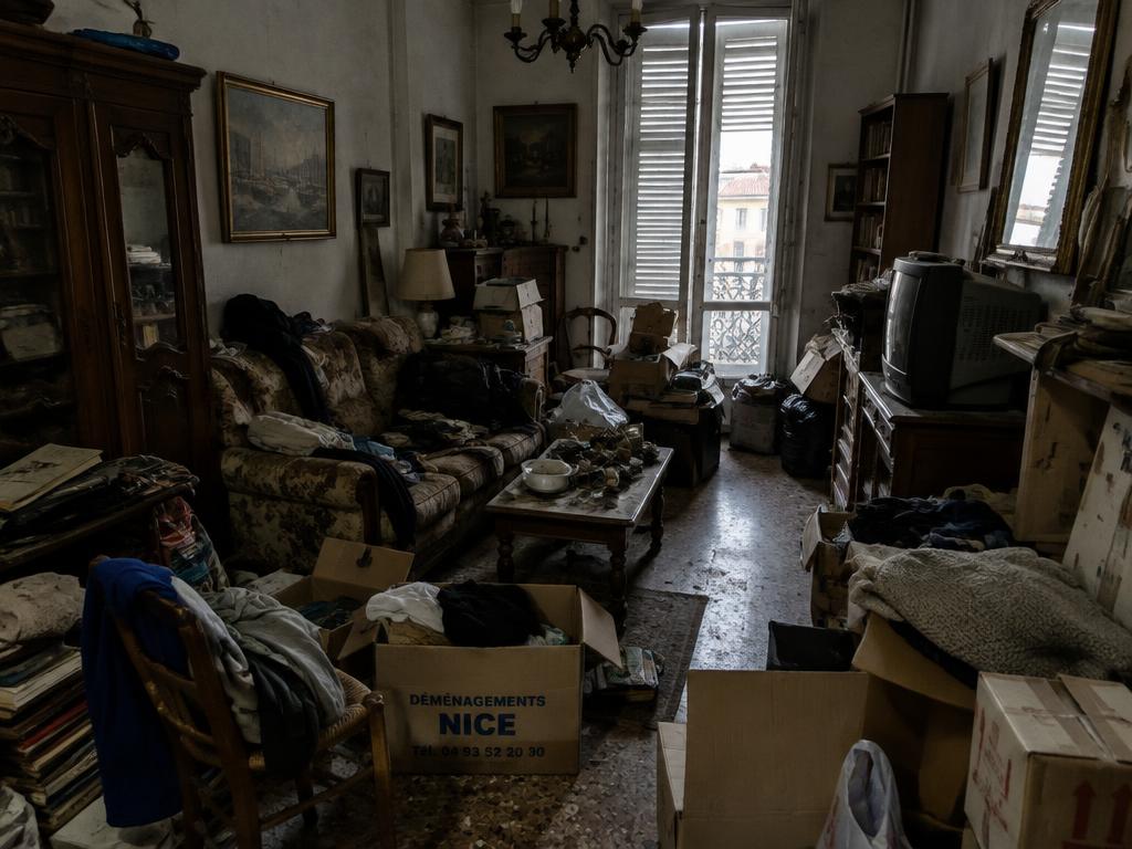 Appartement niçois encombré de meubles et cartons avant débarras fin de bail
