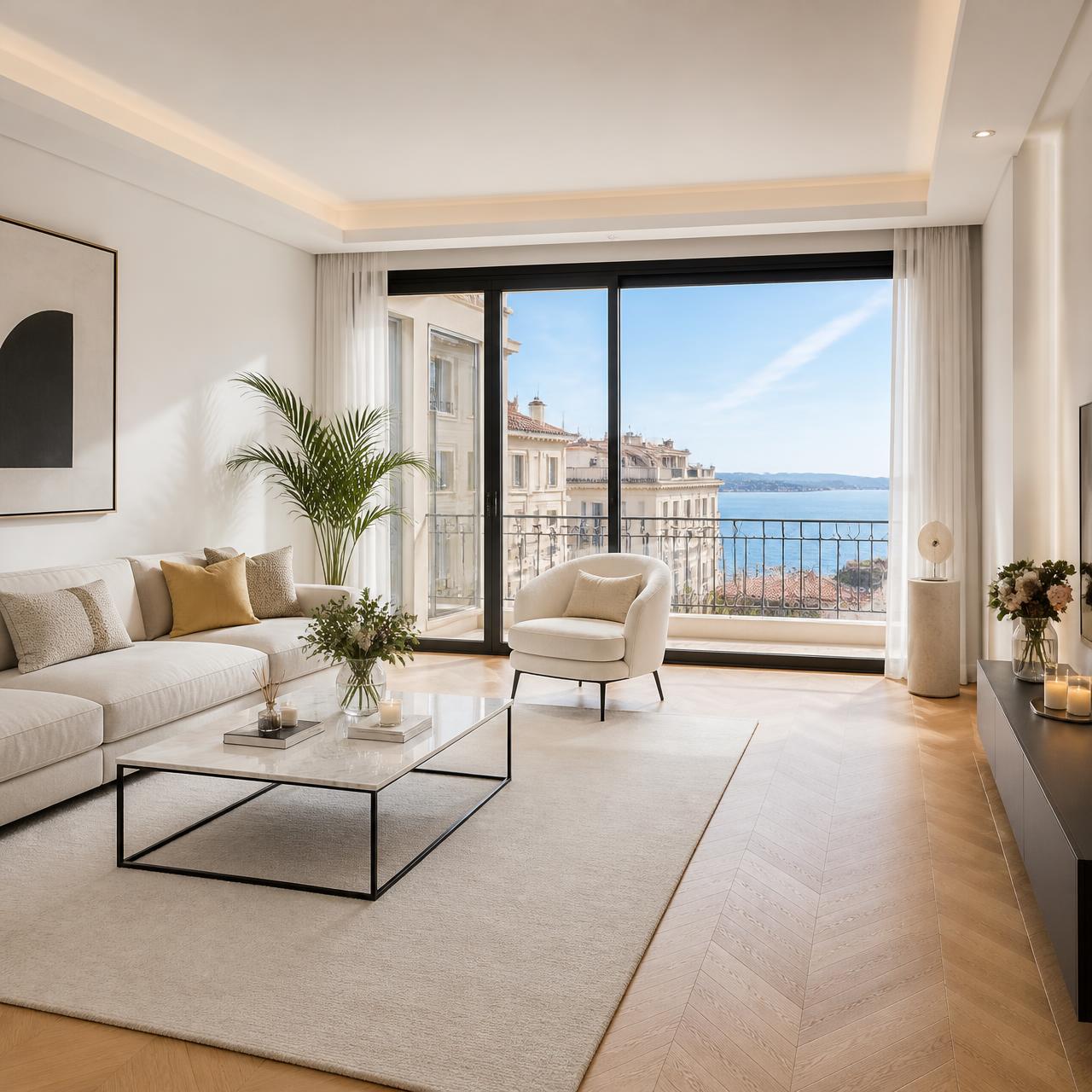 Intérieur d'appartement rénové haut de gamme sur la Côte d'Azur